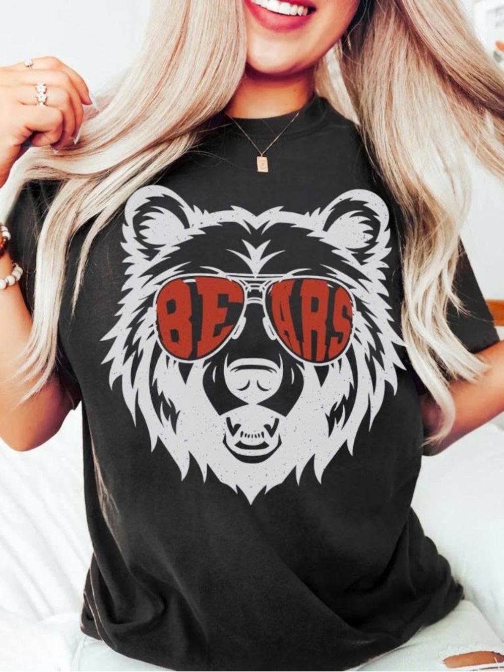 Vintage Black Tee with Bears Mascot Graphic and Orange Sunglass Text